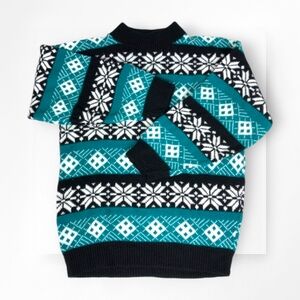 Vintage Nordic Sweater American Pride Snow Stripe Black White Jungle Green Small